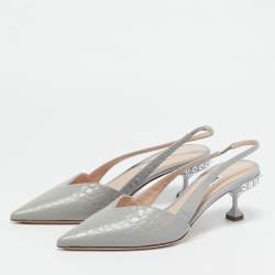 Miu Miu Grey Croc Embossed Leather Slingback Pumps Size 38