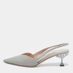 Miu Miu Grey Croc Embossed Leather Slingback Pumps Size 38