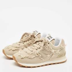 Miu Miu x New Balance Beige Canvas 574 Athletic Low Top Sneakers Size 37