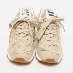 Miu Miu x New Balance Beige Canvas 574 Athletic Low Top Sneakers Size 37