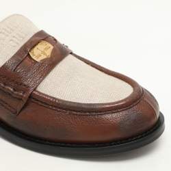 Miu Miu Beige/Brown Canvas and Leather Penny Loafers Size 37