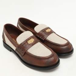 Miu Miu Beige/Brown Canvas and Leather Penny Loafers Size 37