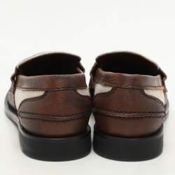 Miu Miu Beige/Brown Canvas and Leather Penny Loafers Size 37