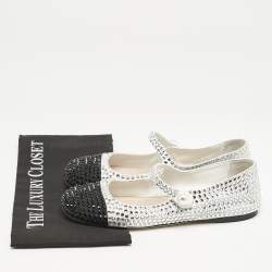 Miu Miu Black/White Canvas Crystals Embellished Mary Jane Ballet Flats Size 39