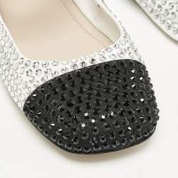 Miu Miu Black/White Canvas Crystals Embellished Mary Jane Ballet Flats Size 39