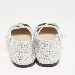 Miu Miu Black/White Canvas Crystals Embellished Mary Jane Ballet Flats Size 39
