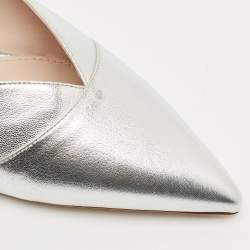 Miu Miu Metallic Silver Leather Crystal Embellished Mules Size 39
