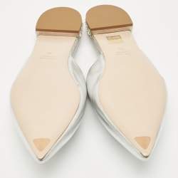 Miu Miu Metallic Silver Leather Crystal Embellished Mules Size 39