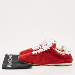Pre Owned Miu Miu Red Leather and Suede Plume Lace Up Sneakers Size 39