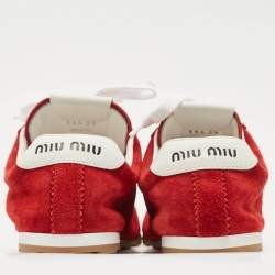 Pre Owned Miu Miu Red Leather and Suede Plume Lace Up Sneakers Size 39