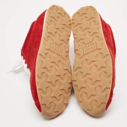 Pre Owned Miu Miu Red Leather and Suede Plume Lace Up Sneakers Size 39