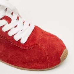 Pre Owned Miu Miu Red Leather and Suede Plume Lace Up Sneakers Size 39