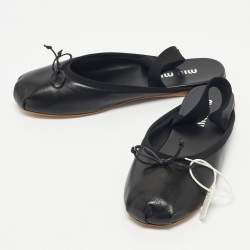 Pre Owned Miu Miu Black Leather Ballerina Flat Mules Size 37