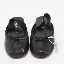 Pre Owned Miu Miu Black Leather Ballerina Flat Mules Size 37