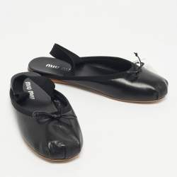 Pre Owned Miu Miu Black Leather Ballerina Flat Mules Size 37