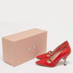 Pre Owned Miu Miu Red Leather T-Strap Pumps Size 36