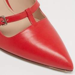 Pre Owned Miu Miu Red Leather T-Strap Pumps Size 36