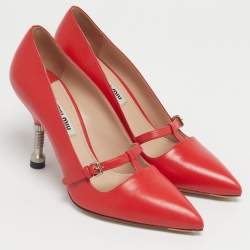 Pre Owned Miu Miu Red Leather T-Strap Pumps Size 36