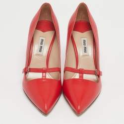 Pre Owned Miu Miu Red Leather T-Strap Pumps Size 36