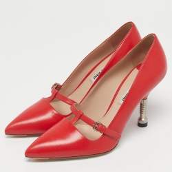 Pre Owned Miu Miu Red Leather T-Strap Pumps Size 36