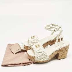 Pre Owned Miu Miu White Leather Ankle Strap Cork Sandals Size 36.5