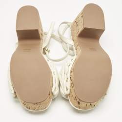 Pre Owned Miu Miu White Leather Ankle Strap Cork Sandals Size 36.5