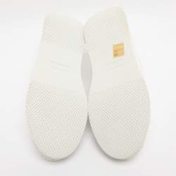 Pre Owned Miu Miu White Mesh and Neoprene Crystal Embellished Slip-On Sneakers Size 38