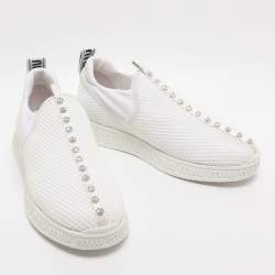 Pre Owned Miu Miu White Mesh and Neoprene Crystal Embellished Slip-On Sneakers Size 38