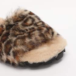Pre Owned Miu Miu Beige Animal Print Faux Fur Slide Sandals Size 38.5