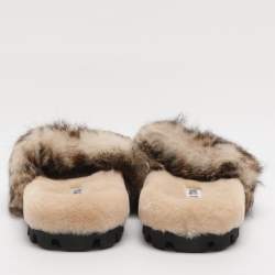 Pre Owned Miu Miu Beige Animal Print Faux Fur Slide Sandals Size 38.5