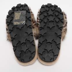 Pre Owned Miu Miu Beige Animal Print Faux Fur Slide Sandals Size 38.5