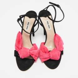 Pre Owned Miu Miu Red Suede Bow Tie Ankle Strap Sandals Size 39