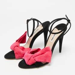 Pre Owned Miu Miu Red Suede Bow Tie Ankle Strap Sandals Size 39