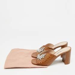 مملوكة مسبقًا Miu Miu Size 40 Brown Crocodile Leather Crystal Embellished Slide Sandals