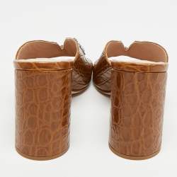 مملوكة مسبقًا Miu Miu Size 40 Brown Crocodile Leather Crystal Embellished Slide Sandals