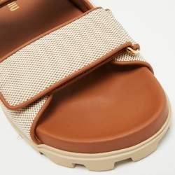 Pre Owned صندل سلايد ميوميو مسطح بتأثير الرافيا المنسوج بيج مقاس 37