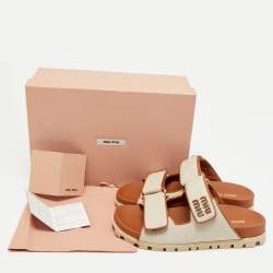 Pre Owned صندل سلايد ميوميو مسطح بتأثير الرافيا المنسوج بيج مقاس 37