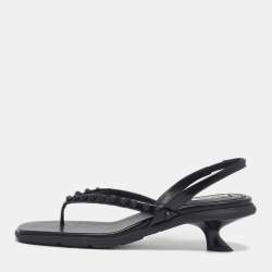 Pre Owned Miu Miu Size 38 Black Leather Studds Thong Slingback Sandals