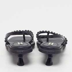 Pre Owned Miu Miu Size 38 Black Leather Studds Thong Slingback Sandals