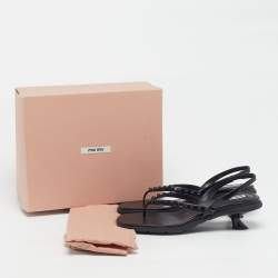 Pre Owned Miu Miu Size 38 Black Leather Studds Thong Slingback Sandals