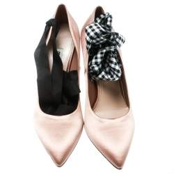 Pre Owned Miu Miu Beige Satin Ankle Wrap Pointed Toe Pumps Size 39