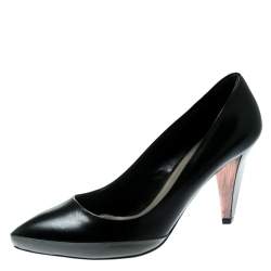 Pre Owned Miu Miu Black/Grey Leather Pointed Toe Platform Pumps Size 36.5