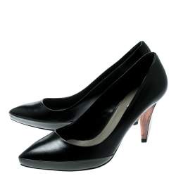 Pre Owned حذاء كعب عالي ميو ميو نعل سميك مقدمة مدببة جلد رمادي/ أسود مقاس 36.5