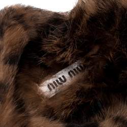 Miu Miu Brown Leopard Print Fur Cross Strap Espadrille Platform Slides Size 37.5 