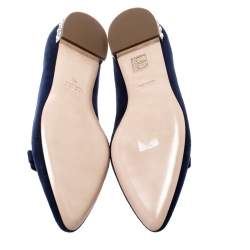 Miu Miu Navy Blue Suede Bow Detail Embellished Loafers Size 40