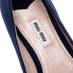 Miu Miu Navy Blue Suede Bow Detail Embellished Loafers Size 40