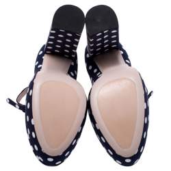 مملوكة مسبقًا حذاء كعب عالي ميو ميو شريط كاحل نعل سميك ماري جين كانفاس منقط أزرق مقاس 39.5