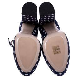 Pre Owned Miu Miu Blue Polka Dot Canvas Mary Jane Platform Ankle Strap Pumps Size 39