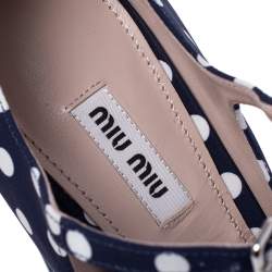 Pre Owned Miu Miu Blue Polka Dot Canvas Mary Jane Platform Ankle Strap Pumps Size 39