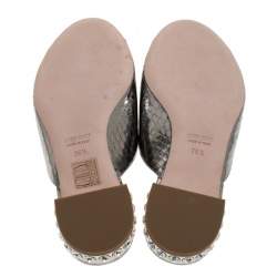 Miu Miu Silver Python Embossed Leather Crystal Embellished Slide Sandals Size 36.5